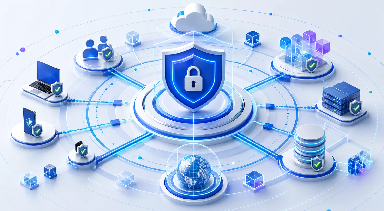 Generated zero-trust cybersecurity architecture diagram showing users, devices, identity, applications, data, network, and monitoring controls.